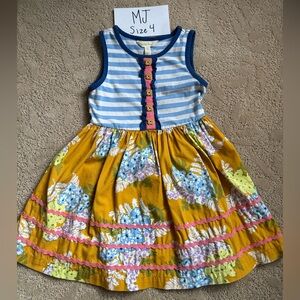Matilda Jane Girls' Blue Striped & Mustard Floral Dress - Size 4